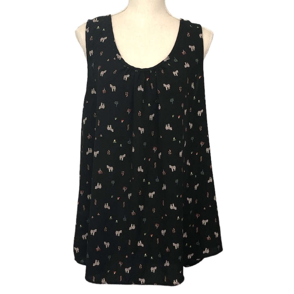 BUBBLE B USA Blouse Women's Size XL Black Multicolor Safari Print Sleeveless